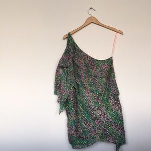 BCBG Silk One Shoulder and Cold Shoulder Dress